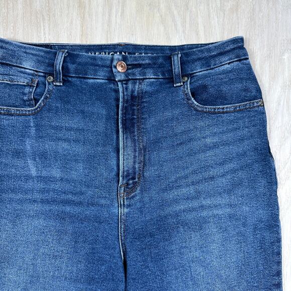 American Eagle Curvy Mom Jeans Distressed Ripped Knees Raw Hem Stretch Blue 8 - Picture 3 of 15